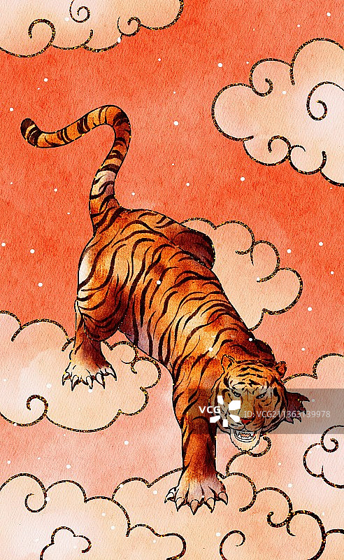 虎年老虎水彩插画图片素材