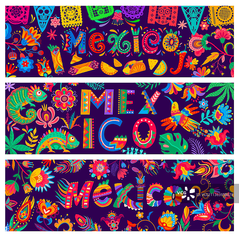 墨西哥旗帜，食物，变色龙，花，鸟图片素材