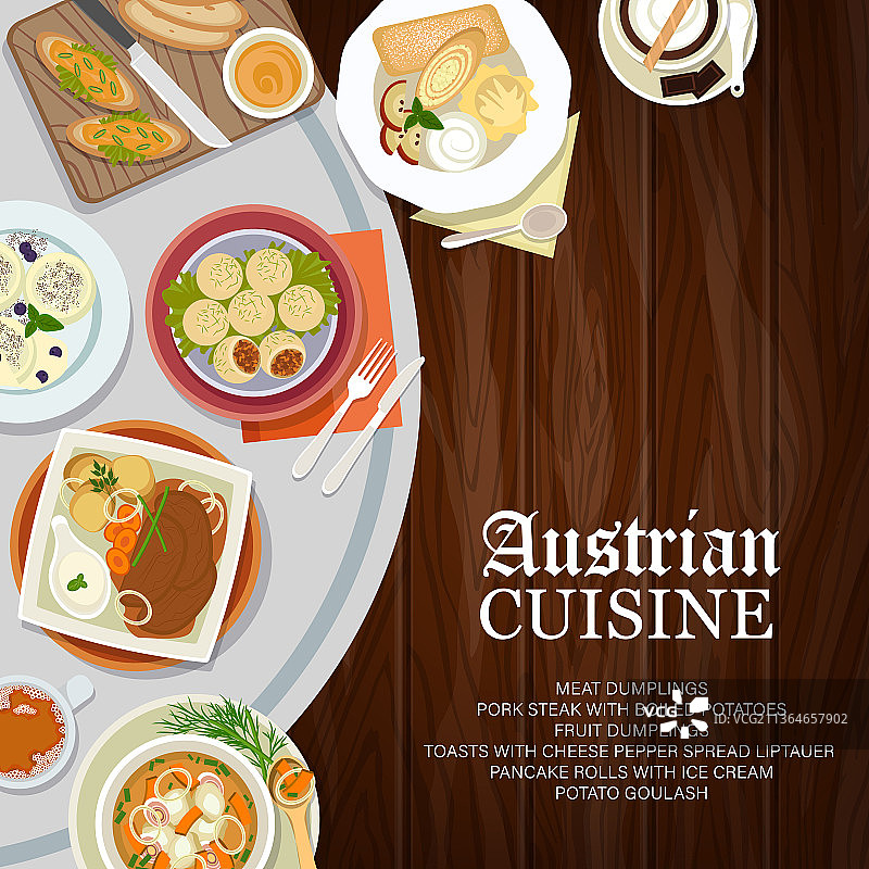奥地利美食菜单包括肉类食品和饮料图片素材