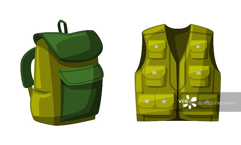带口袋和背包的渔夫绿色背心图片素材