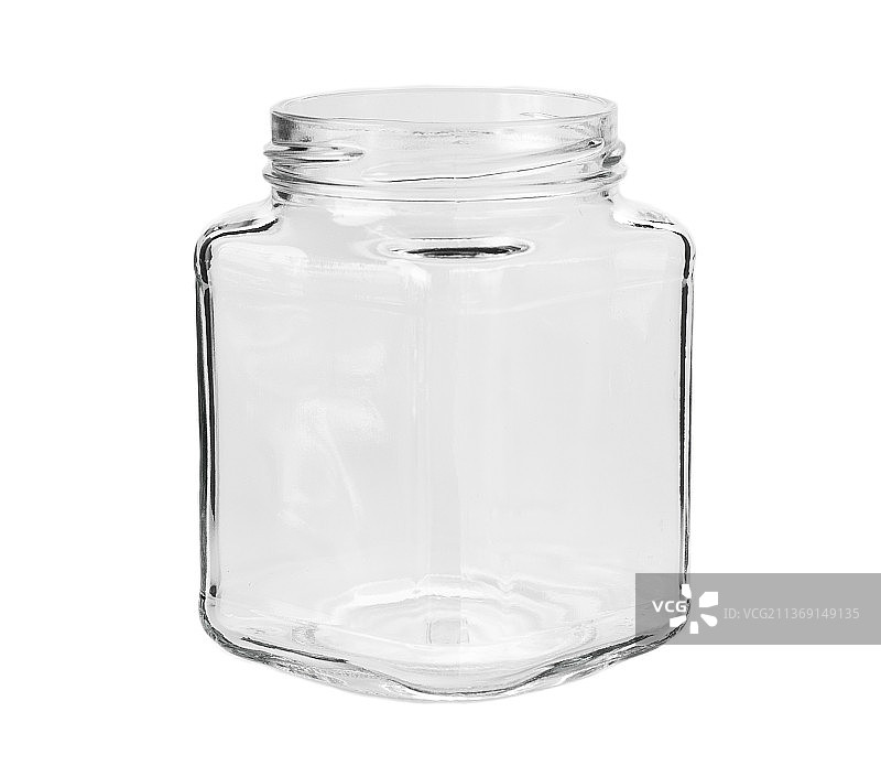 空玻璃罐，白色背景下的空玻璃罐特写，摩尔多瓦图片素材