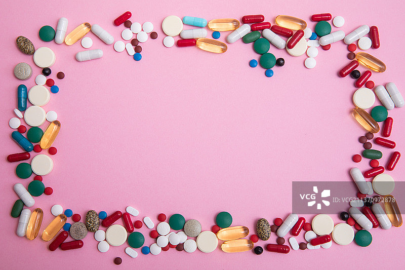 药品，药片边框，药片环形框，封闭的药品边框，扇形彩色背景图片素材