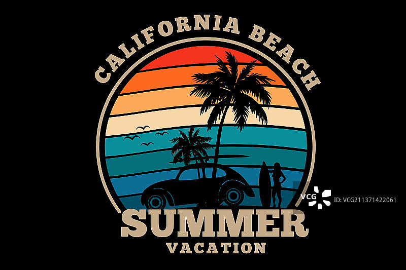 加州海滩夏日剪影设计图片素材