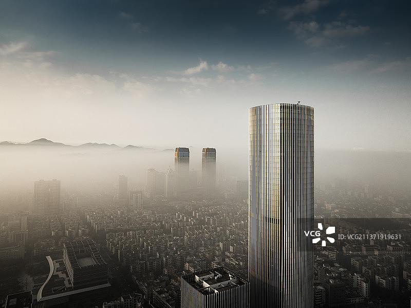 中山城市天际线 平流雾城市风光图片素材