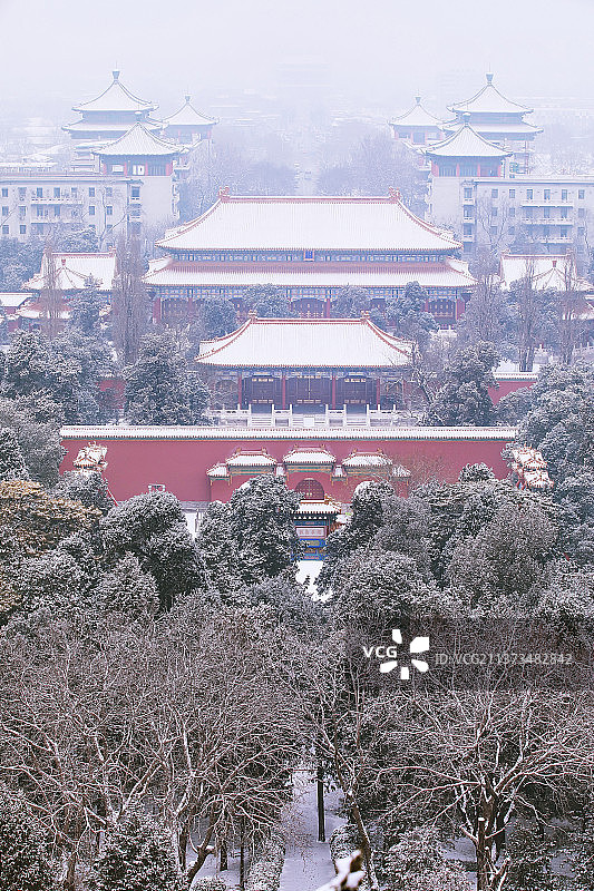 北京古建筑雪景全景图片素材