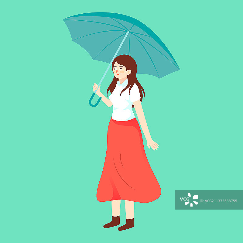 清明节下雨天打伞女孩插画谷雨节气风景海报图片素材