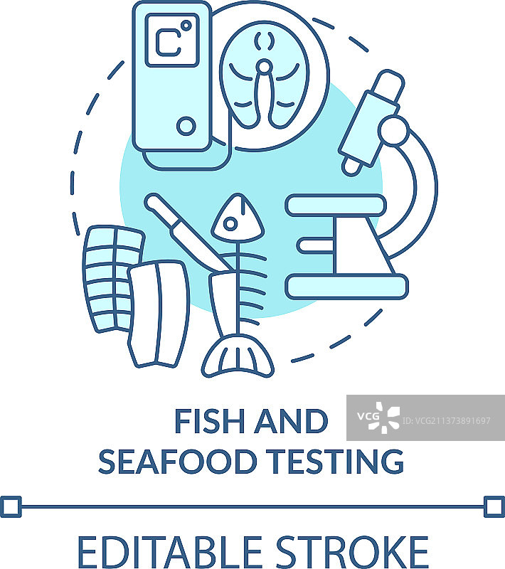 鱼和海鲜测试绿松石概念图标图片素材