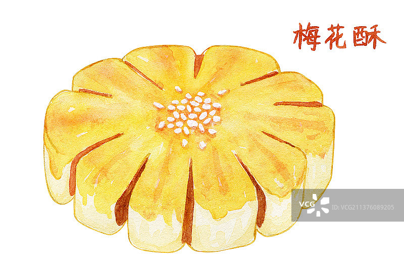 水彩手绘插画甜食梅花酥图片素材