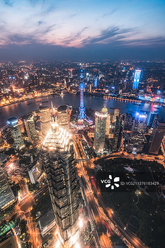 中国上海城市夜景全景图片素材