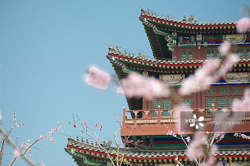 中国寺庙阁楼建筑特写图片素材