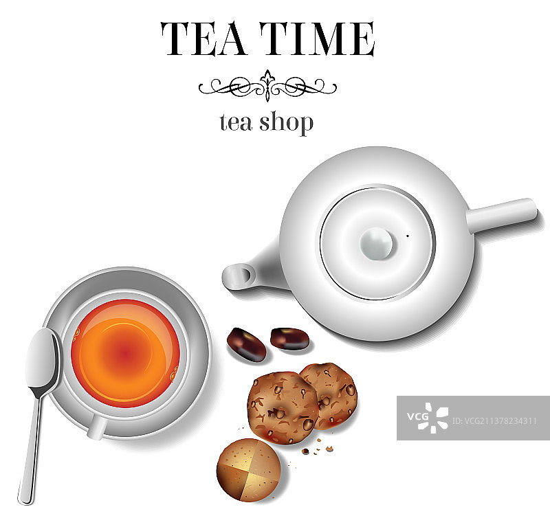 桌上的白瓷茶壶和白色的茶杯图片素材