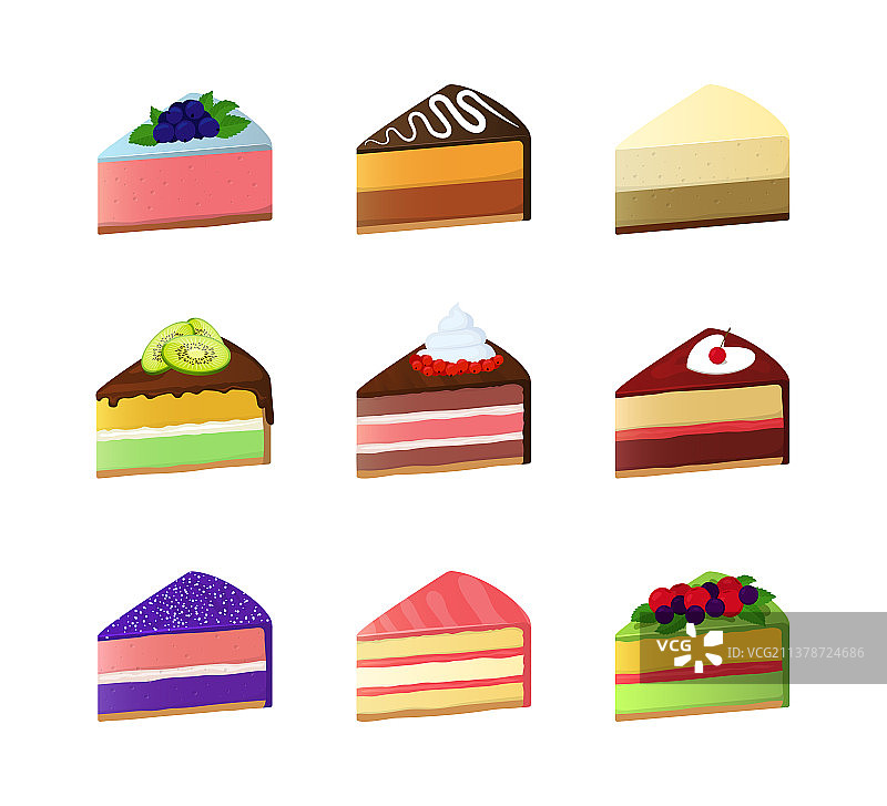 卡通彩色甜蛋糕甜点片图标集图片素材
