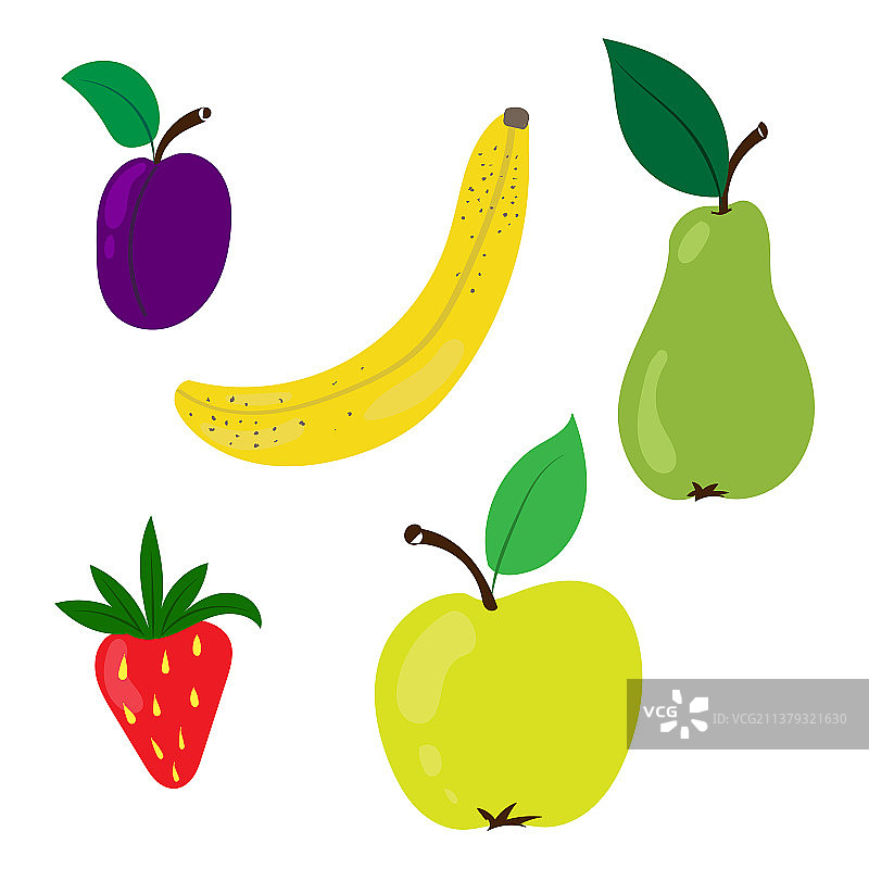 彩色套多汁的水果扁风格图片素材