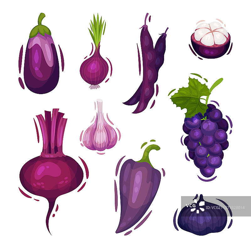 将各种蔬菜和水果套成紫色图片素材