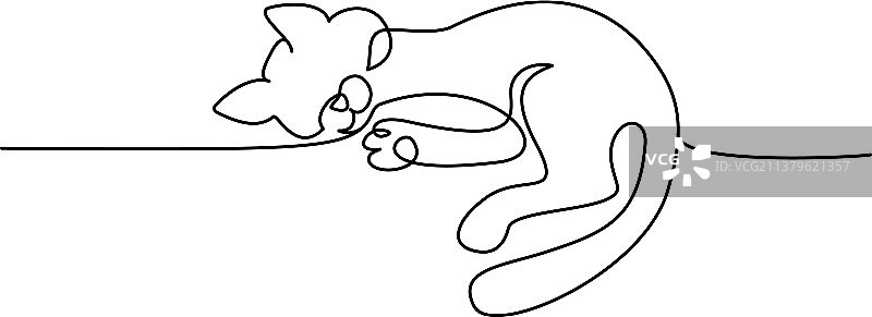 一条线画的猫坐在卷曲的尾巴图片素材
