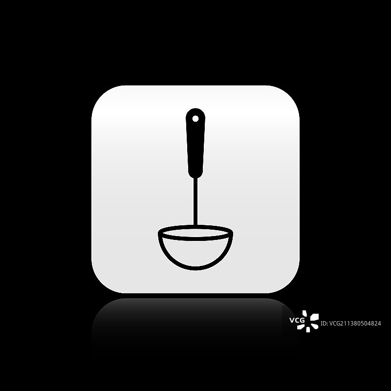 黑色厨房勺子图标孤立在黑色图片素材