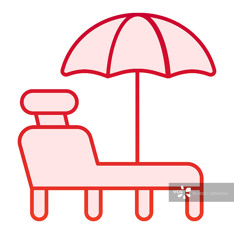 海滩休息室的平面图标，一张红图标的躺椅图片素材