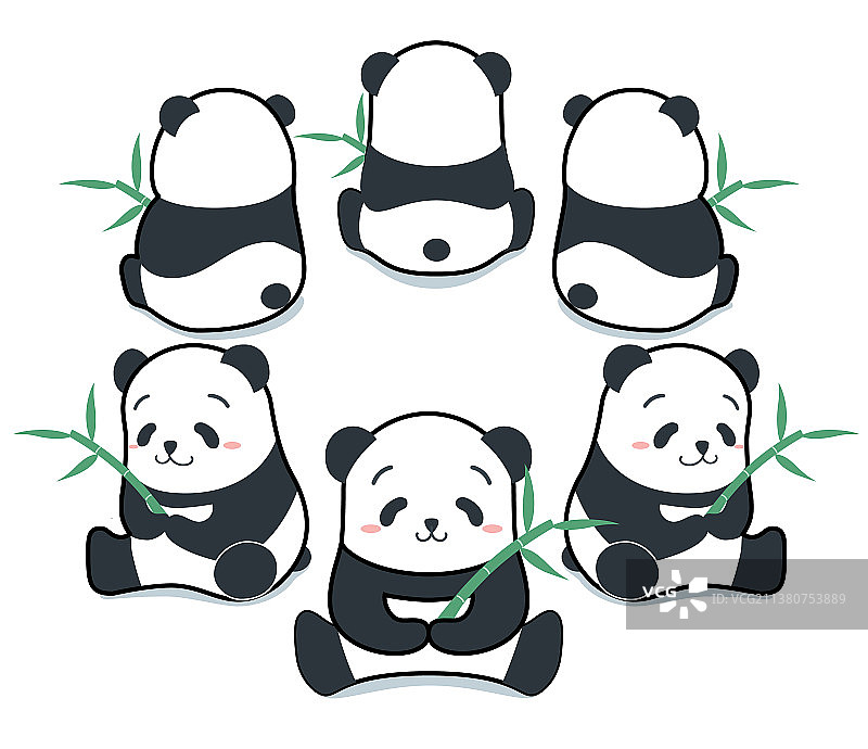 可爱有趣的卡通风格的熊猫坐在图片素材