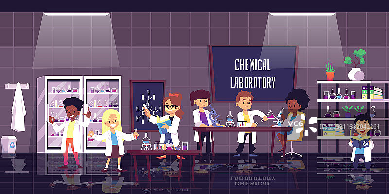 化学实验室，孩子们在做实验图片素材
