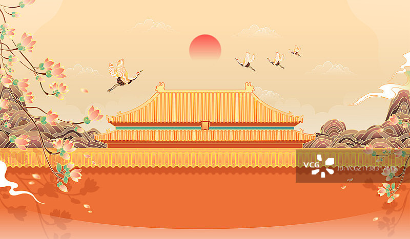 复古中国风北京故宫宫墙矢量插画图片素材