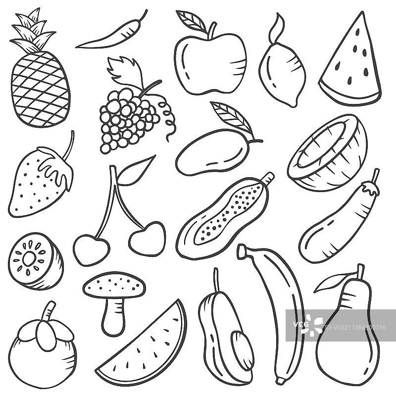 水果食物概念涂鸦手绘集图片素材