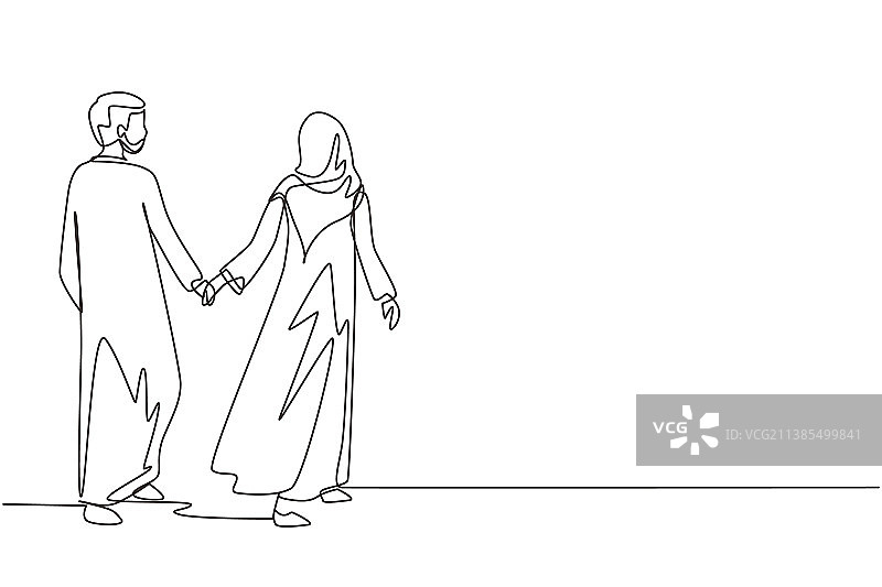 单线画浪漫的阿拉伯夫妇图片素材