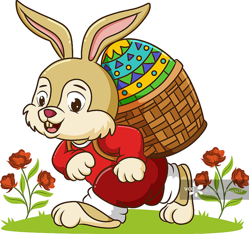 兔子带来了一篮子复活节彩蛋图片素材