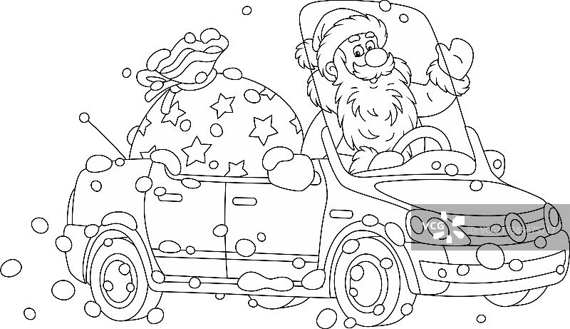 带着礼物的圣诞老人开着玩具车图片素材