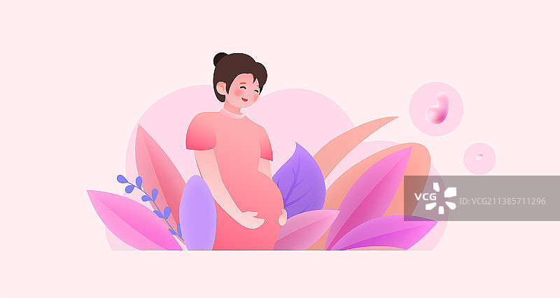 粉红色背景下的可爱孕妇图片素材