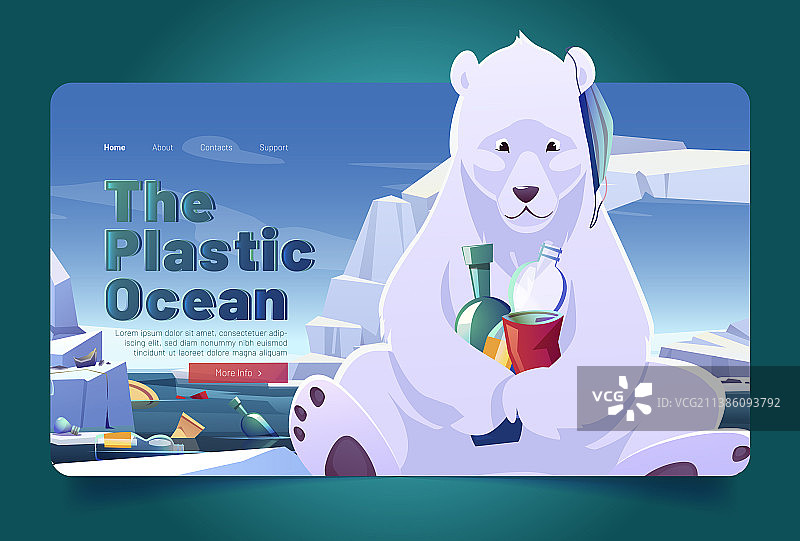 塑料海洋登陆页与北极熊海豹图片素材