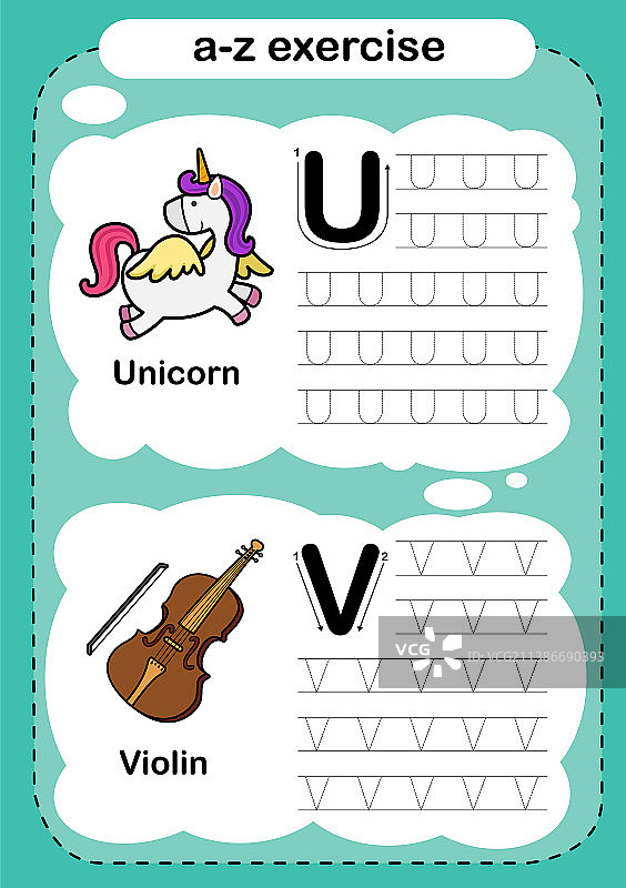 字母u - v与卡通练习图片素材