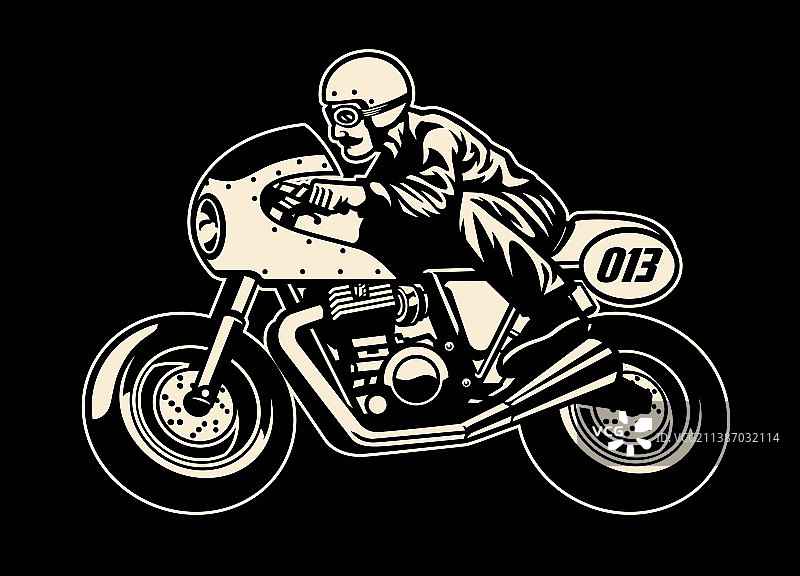 男子骑着老式赛车摩托车图片素材