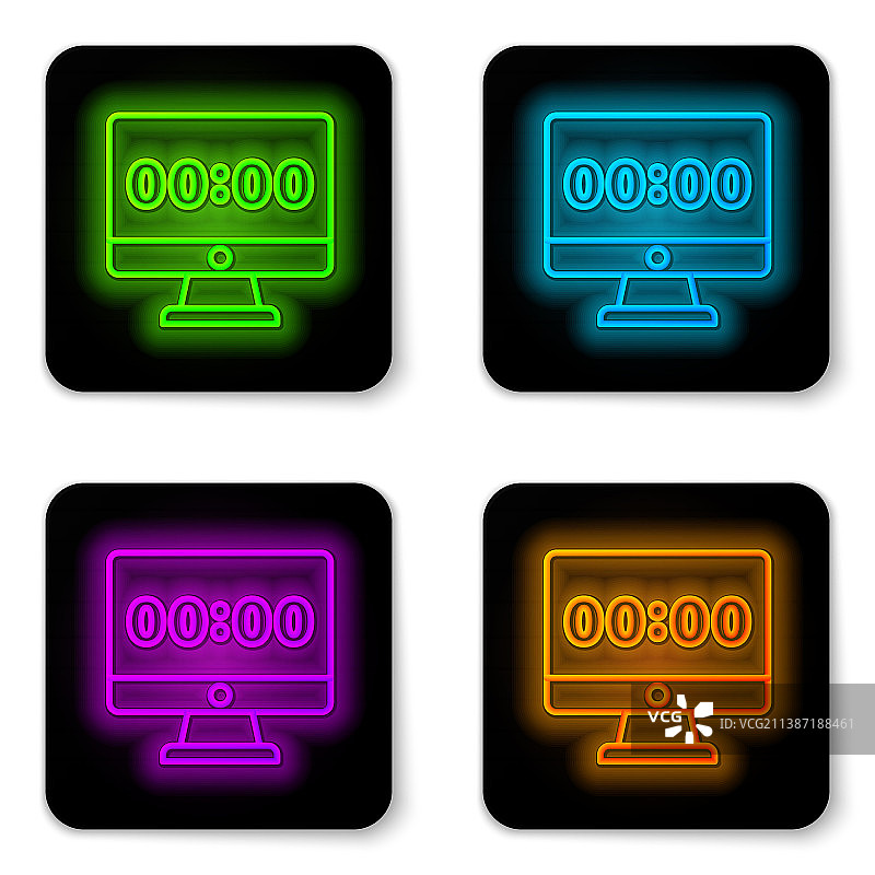 在电脑显示器屏幕上发光的霓虹灯线时钟图片素材