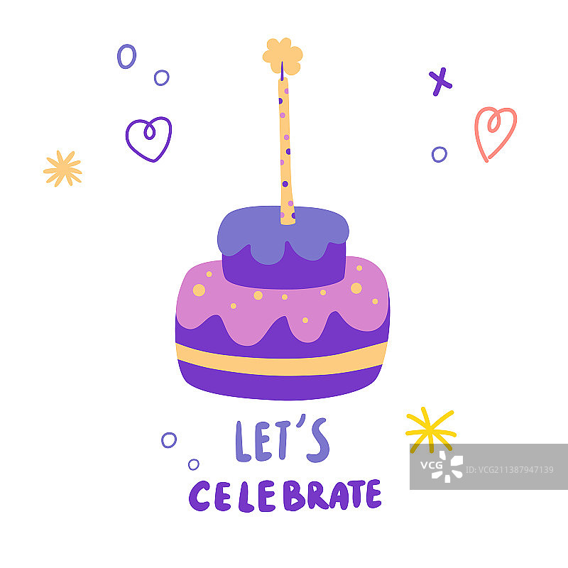 生日蛋糕和让我们庆祝短语甜图片素材