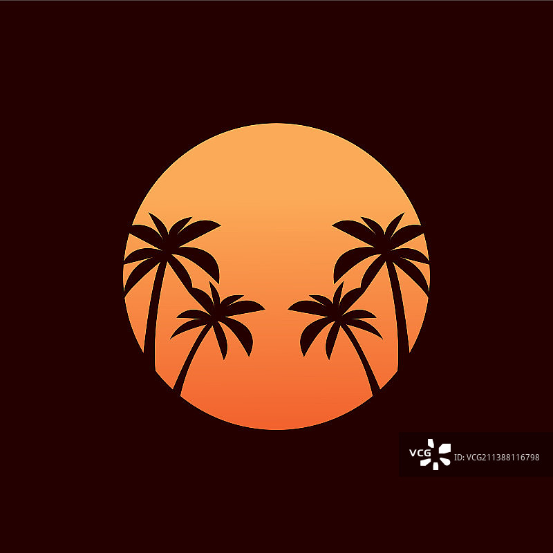 有椰子树的橙色夕阳图片素材