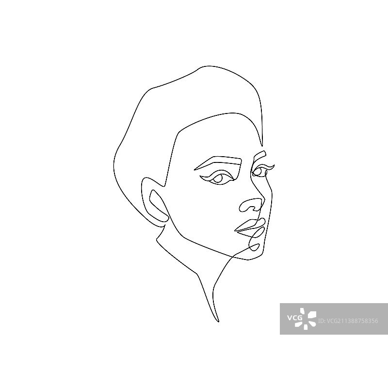 抽象女人的脸，单线画极简图片素材