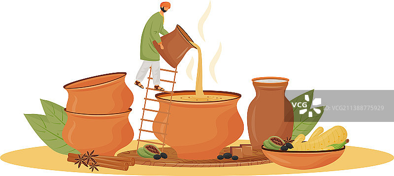 印度料理茶馆服务扁平化概念人图片素材