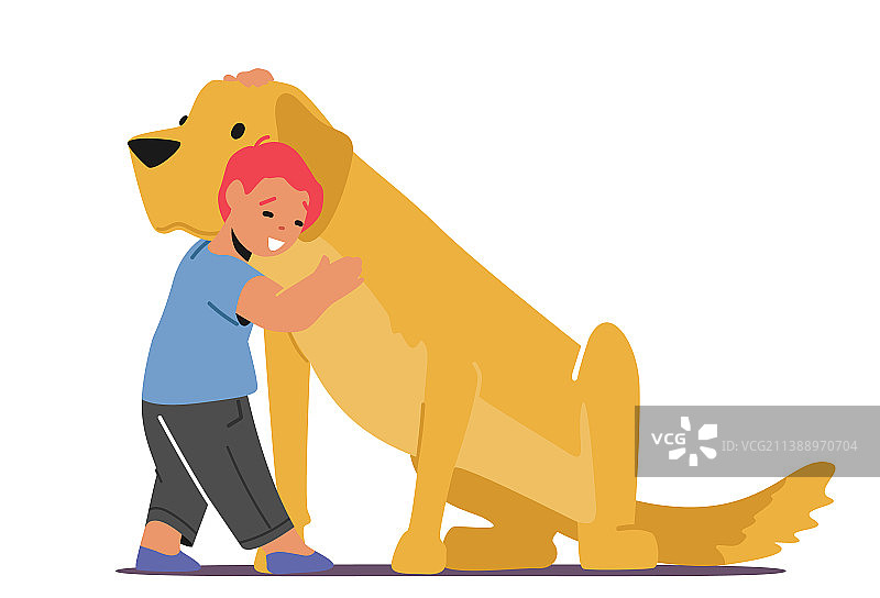 孩子抱着宠物拥抱小狗的童年图片素材