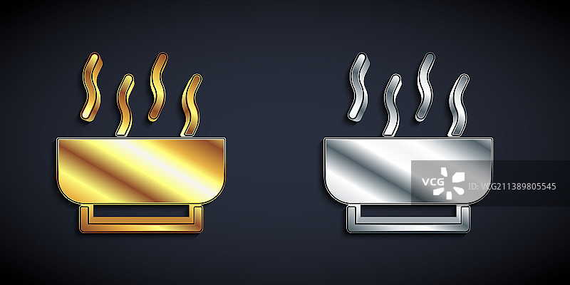 金银拉面汤碗与面条图标图片素材