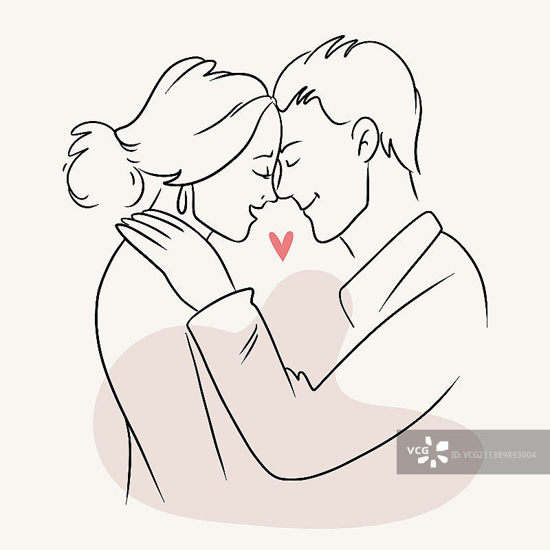 素描一对相爱的夫妇微笑线艺术在一个图片素材