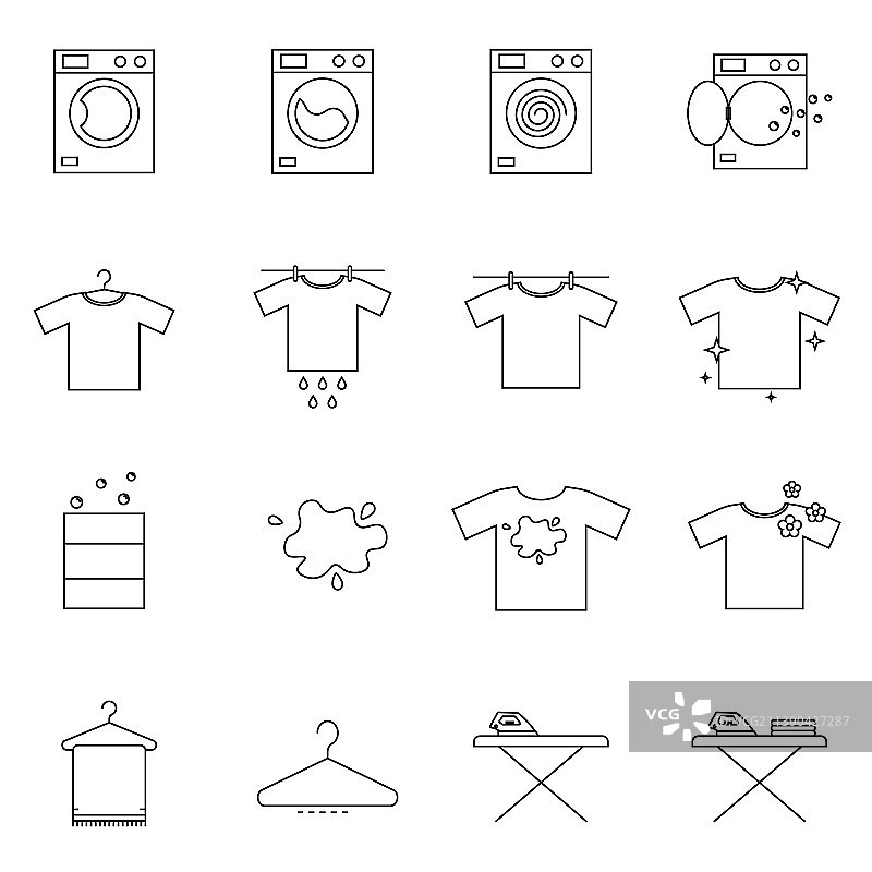 简单的洗衣房相关行图标集合包含图片素材