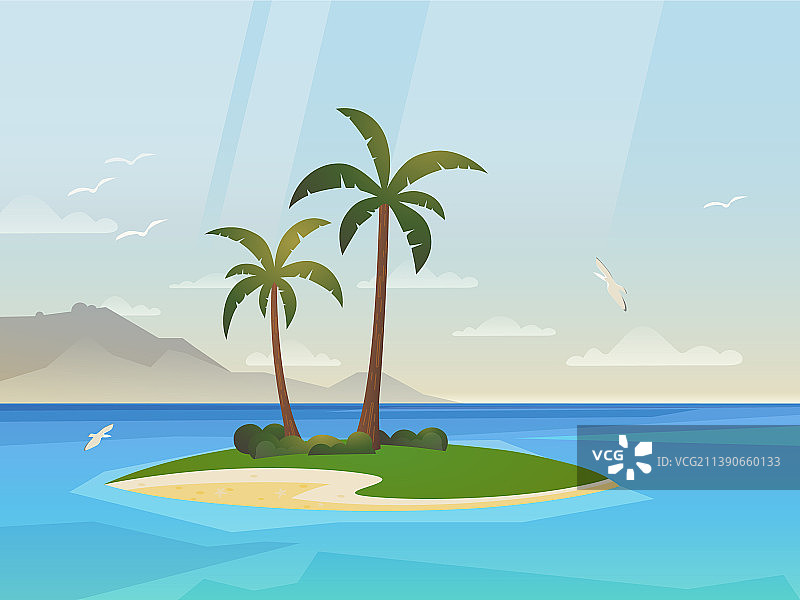 岛与棕榈海或海洋夏季海滩海岸图片素材