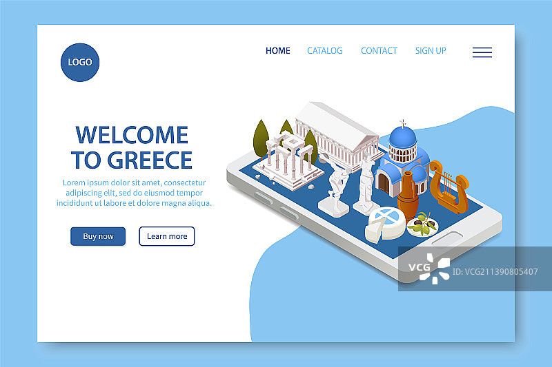 希腊旅游等距网站图片素材