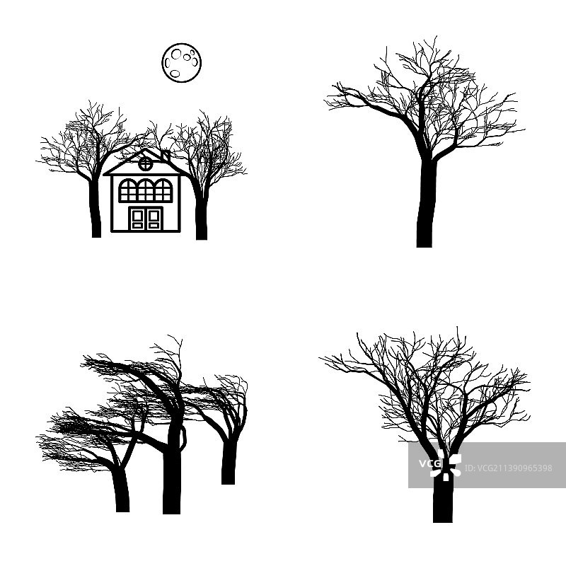 树平面图标设置孤立的白色背景图片素材