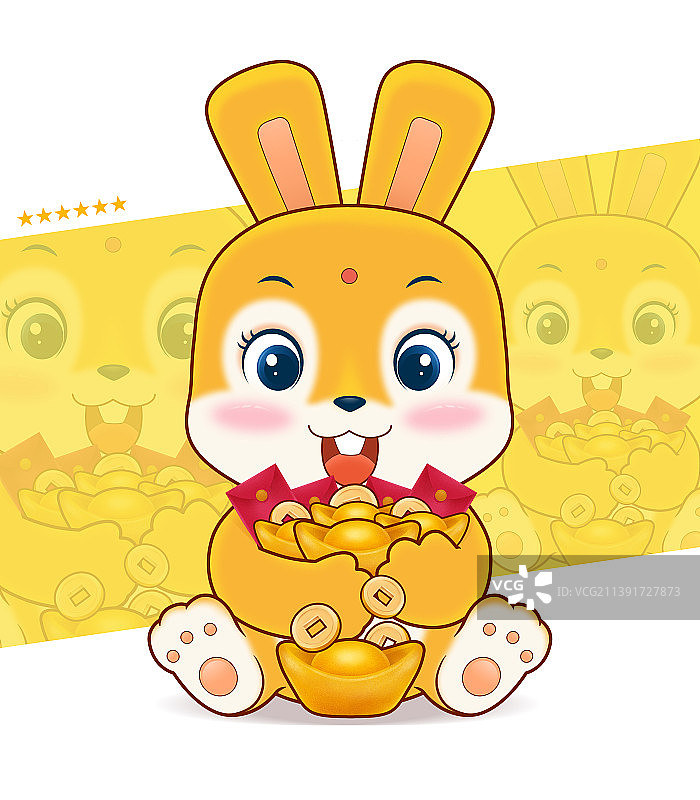 卡通兔子兔年卡通形象IP抱着财富的兔子图片素材