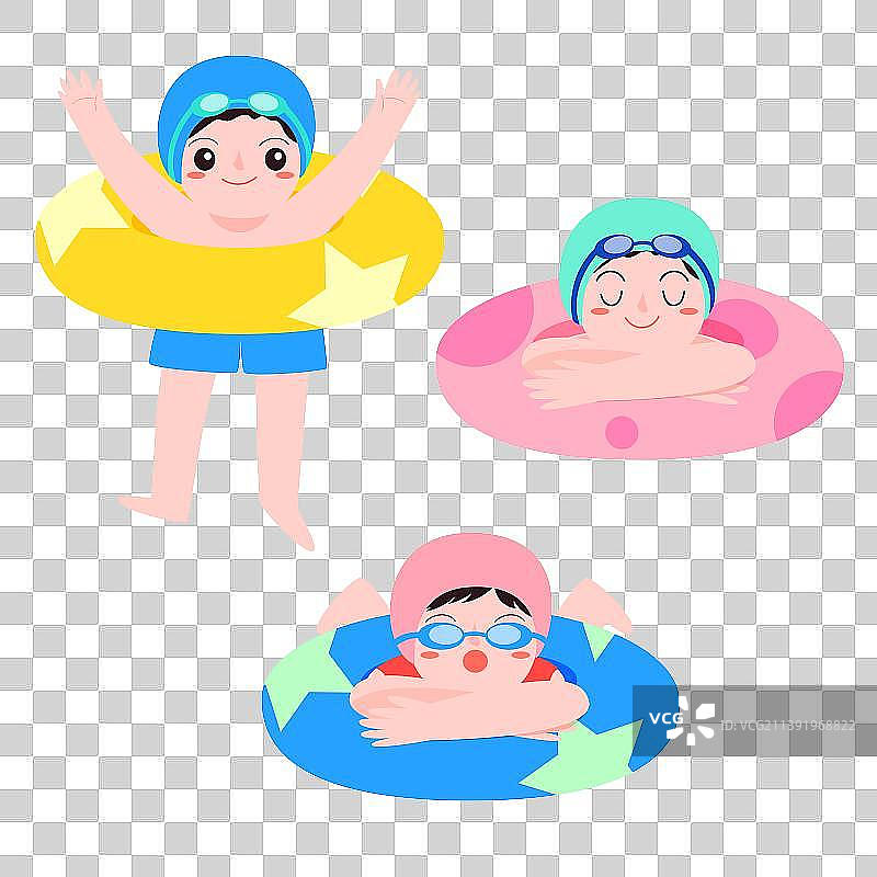 可爱的小男孩和女孩游泳矢量人物插画元素图片素材