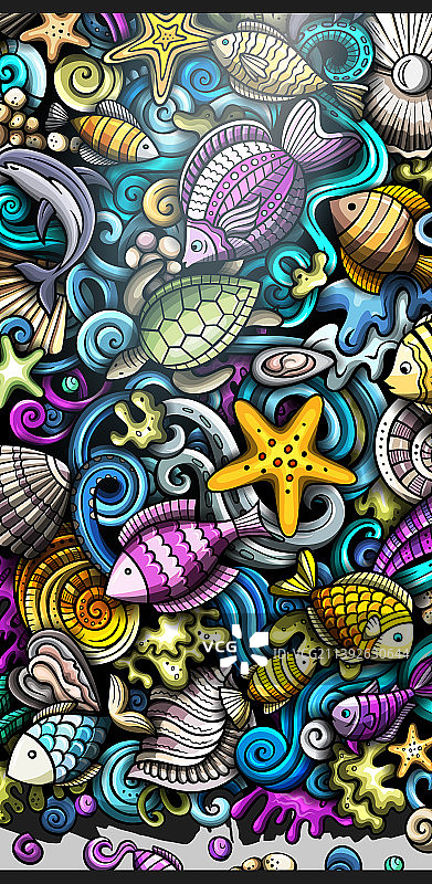 海洋生物手绘涂鸦横幅图片素材