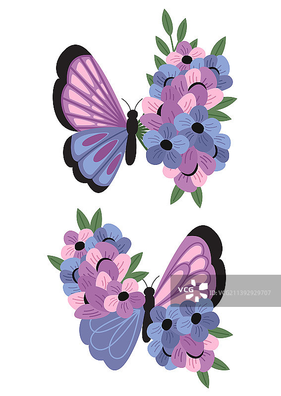 紫色的装饰蝴蝶和花朵图片素材