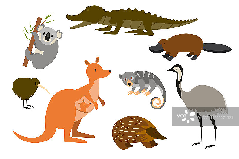 澳大利亚动物在可爱的卡通设置图片素材