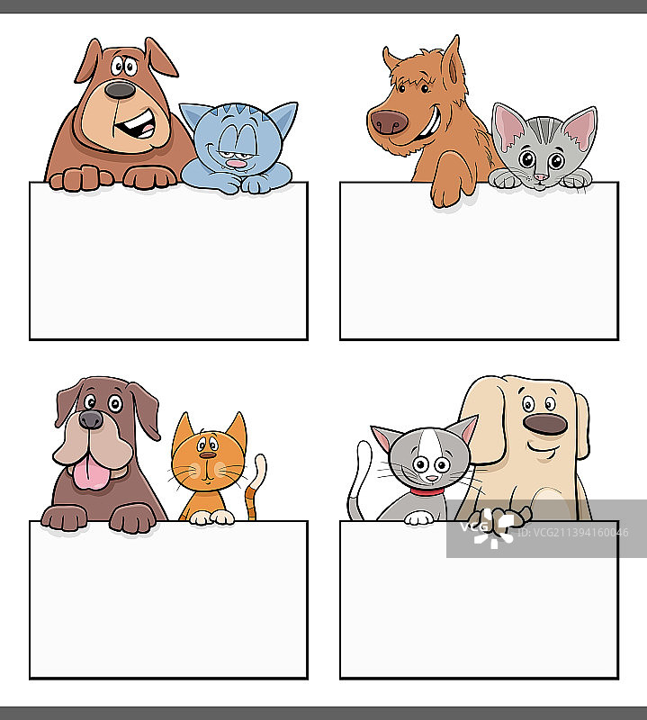 卡通猫和狗与空白卡图形图片素材
